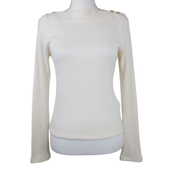 Madewell SZ M Boatneck Button Long-Sleeve Top Antique Cream NWT Super Soft $62 - Picture 2 of 8
